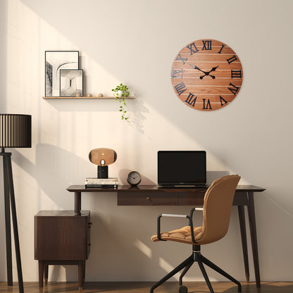 Constantplanet Wooden Wall Clock Silent Non-Ticking Movement Battery Operated Decorative Clock for Living Room, Bedroom, Kitchen