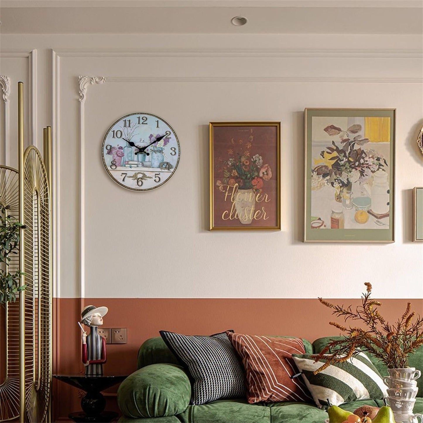 Lady's Vase Minimalist MDF Wall Clock – 10 Inch & 14 Inch Wall Clocks Battery Operated for Living Room Silent Non Ticking Wall Clock