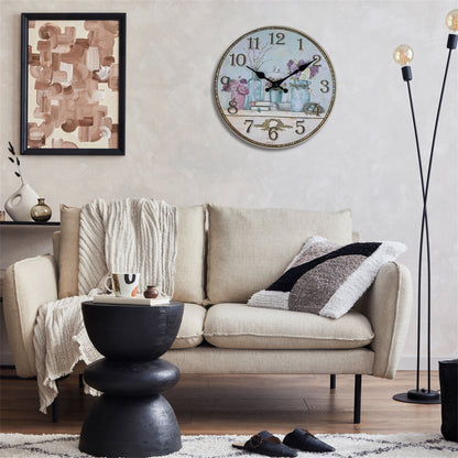 Lady's Vase Minimalist MDF Wall Clock – 10 Inch & 14 Inch Wall Clocks Battery Operated for Living Room Silent Non Ticking Wall Clock