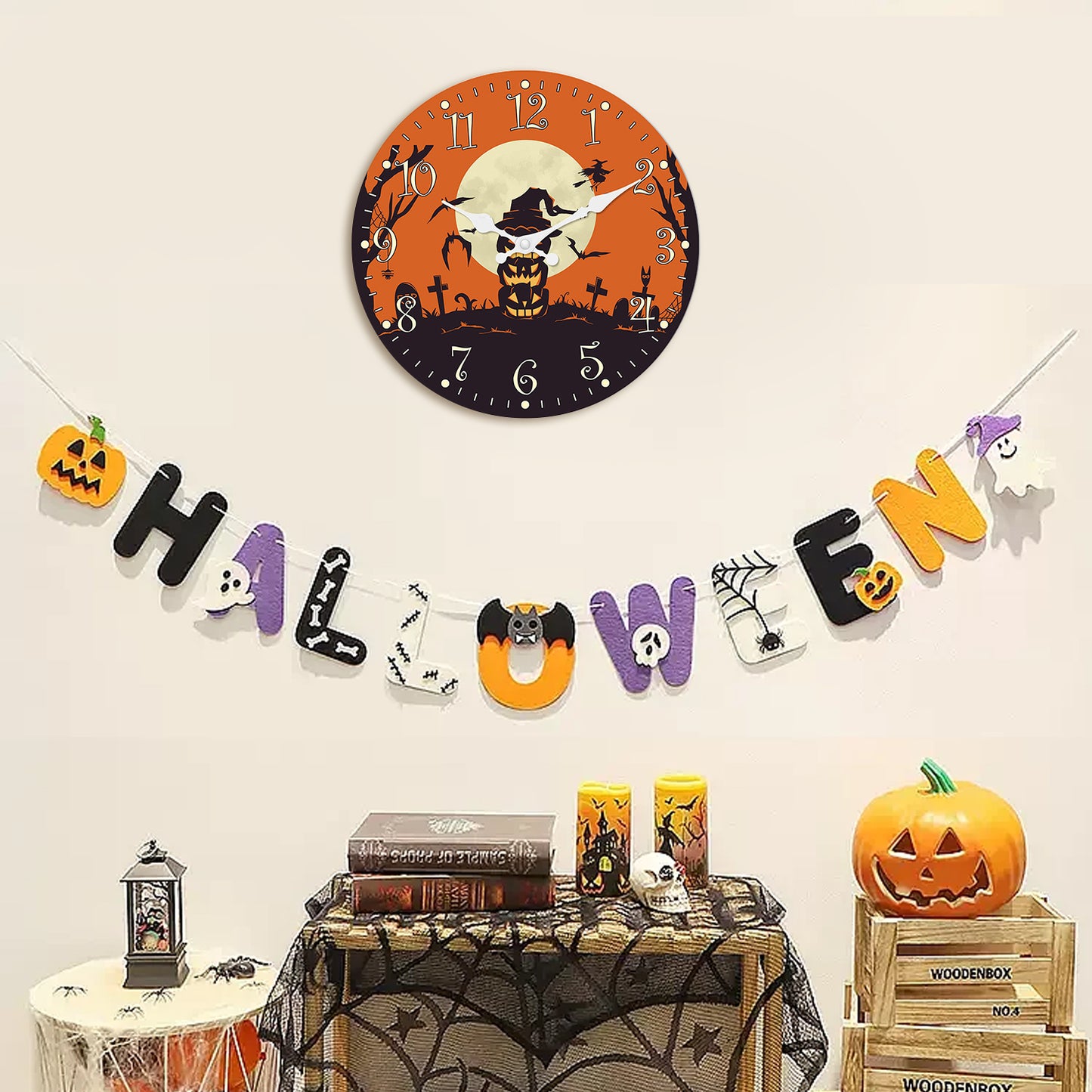 Orologio da parete per la notte di Halloween, decorazione autunnale con zucca, orologio senza ticchettio, decorativo per camera da letto, cucina, soggiorno, scuola