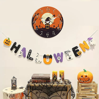 Orologio da parete per la notte di Halloween, decorazione autunnale con zucca, orologio senza ticchettio, decorativo per camera da letto, cucina, soggiorno, scuola