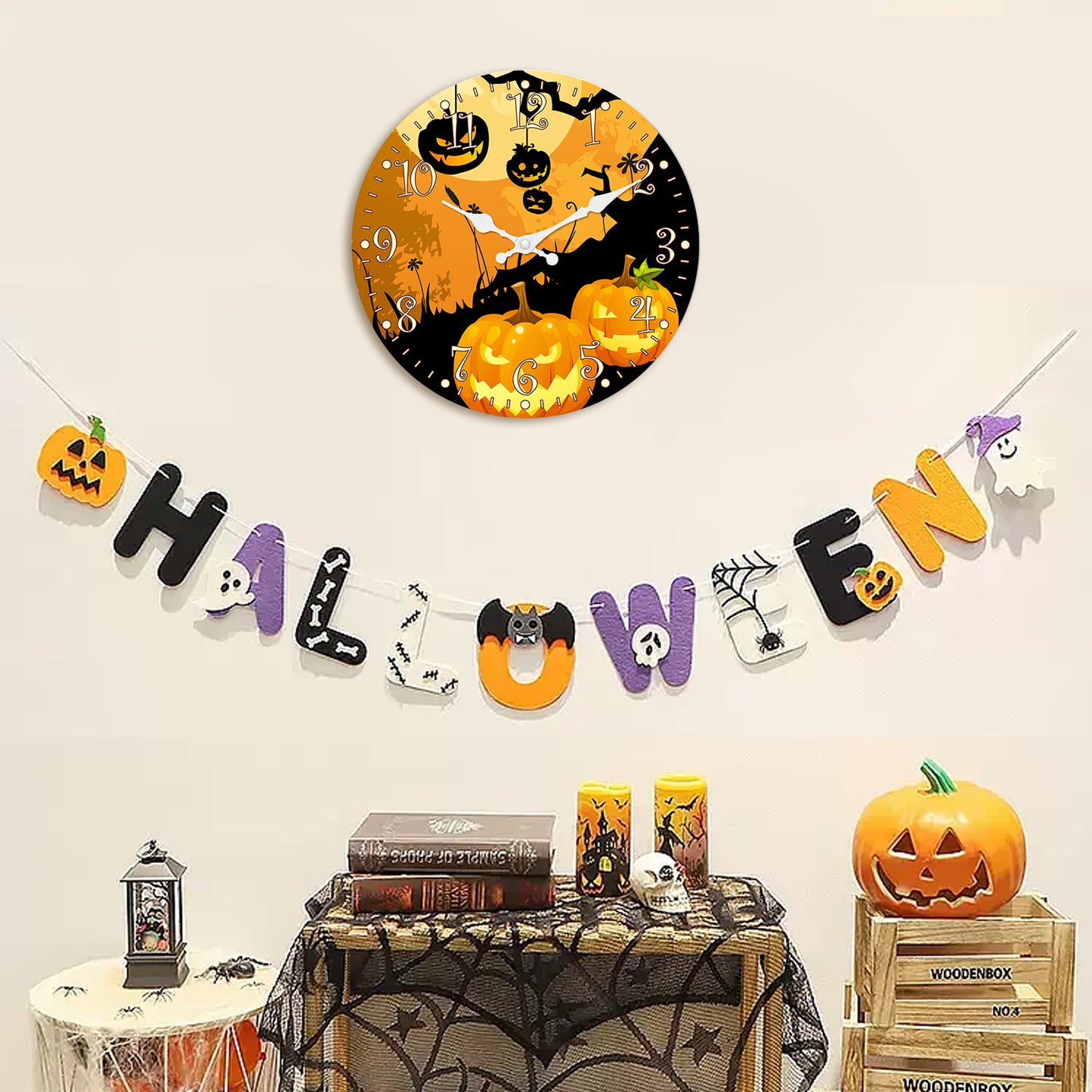 Orologio da parete per la notte di Halloween, decorazione autunnale con zucca, orologio senza ticchettio, decorativo per camera da letto, cucina, soggiorno, scuola