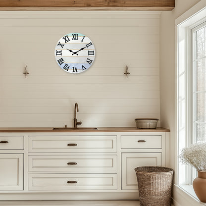 Constantplanet Wooden Wall Clock Roman Numerals Silent Non-Ticking Movement Battery Operated Decorative Clock for Living Room, Bedroom, Kitchen