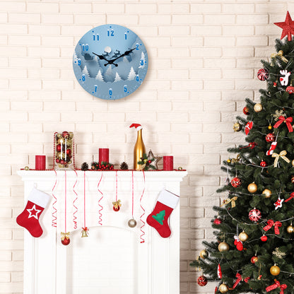 Christmas Snow Scene Reindeer Wall Clock Silent Non-Ticking Battery Operated Christmas Decorations Indoor Home Decor Clearance