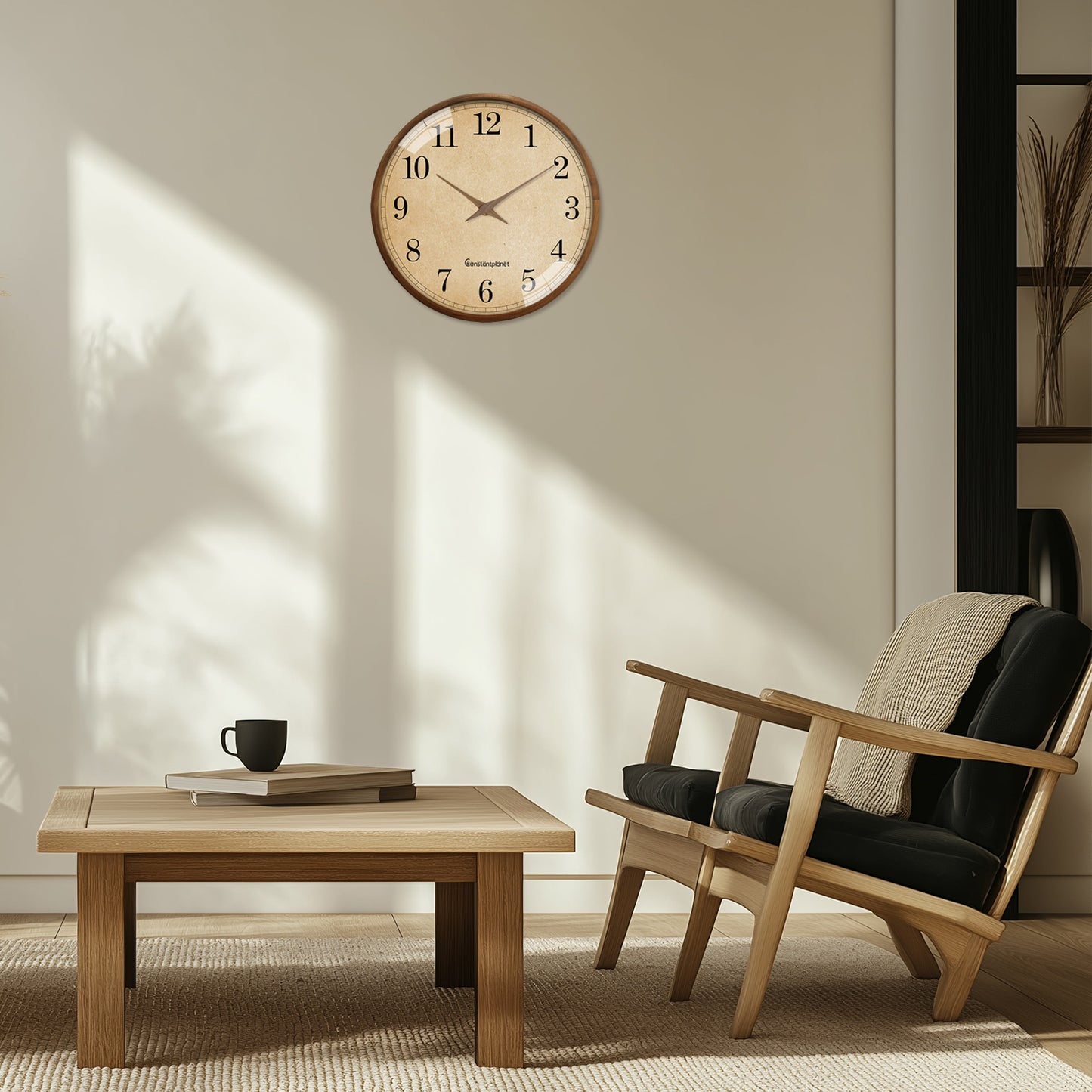 Rustic Solid Wood Wall Clock 12 Inch Silent Non-Ticking Movement Battery Operated Clock for Living Room, Bedroom, Kitchen