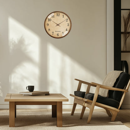 Rustic Solid Wood Wall Clock 12 Inch Silent Non-Ticking Movement Battery Operated Clock for Living Room, Bedroom, Kitchen