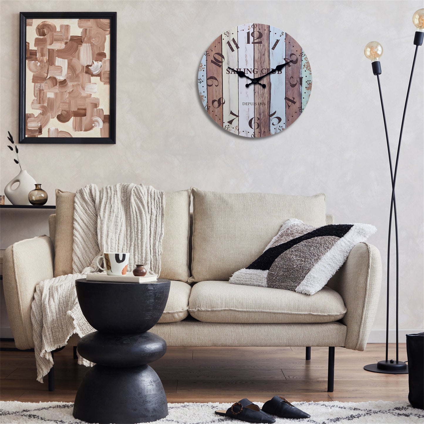 Rustic Decorative Wall Clocks 14 Inchs Battery Operated Non-ticking Farmhouse Clocks for Livingroom