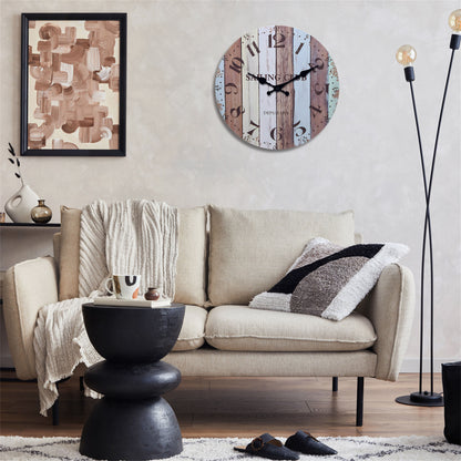 Rustic Decorative Wall Clocks 14 Inchs Battery Operated Non-ticking Farmhouse Clocks for Livingroom