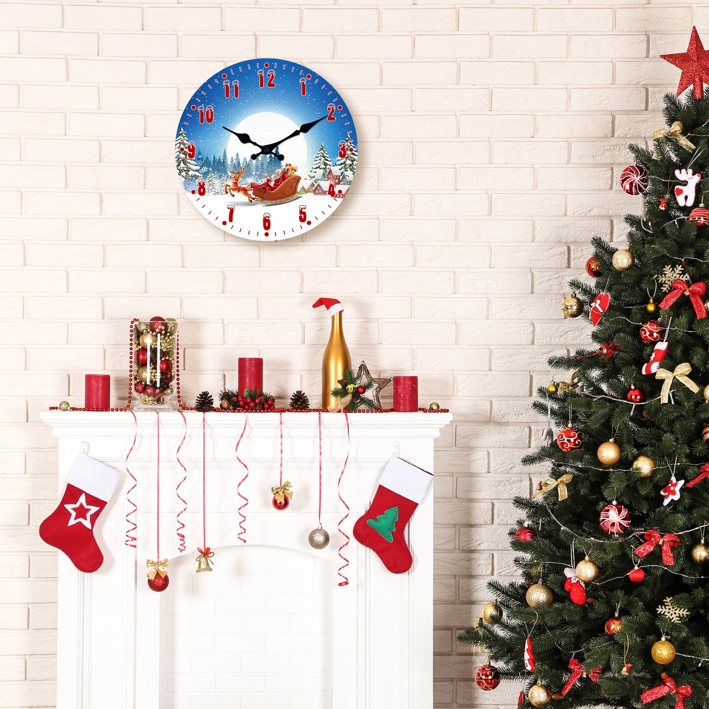 Christmas Wall Clock Christmas Decorations Santa Claus Silent Non-Ticking Battery Operated Indoor Home Decor Clearance