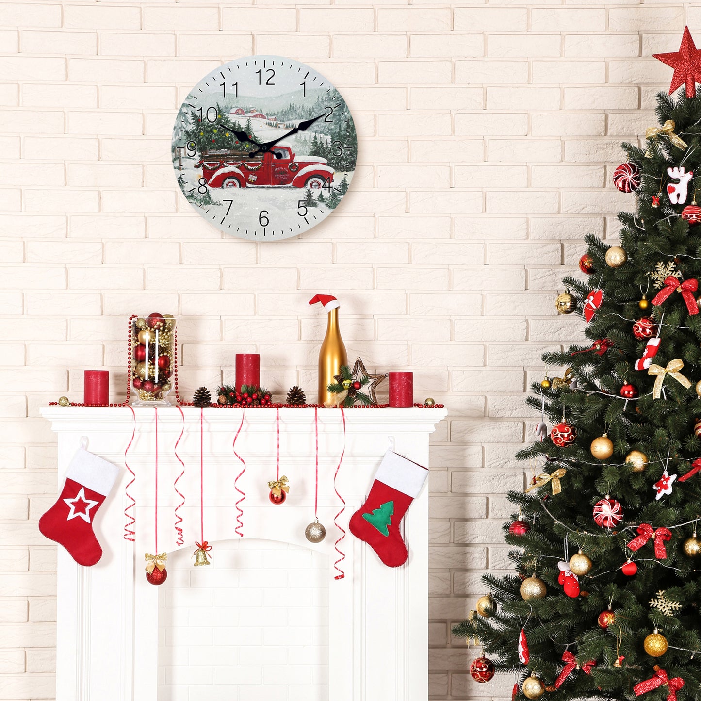 Farmhouse Christmas Wall Clock Silent Non-Ticking Battery Operated Christmas Decorations Indoor Home Decor Clearance