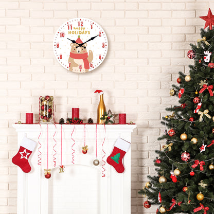 Happy Christmas Wall Clock Silent Non-Ticking Battery Operated Christmas Decorations Indoor Home Decor Clearance