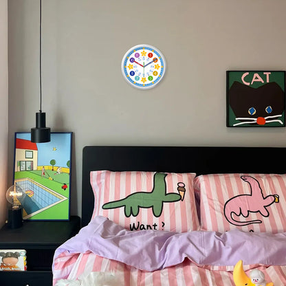 Learning Wall Clock 8 Inch –Time Teaching Non-Ticking Battery Operated Wall Clock for Classroom, Bedroom, School