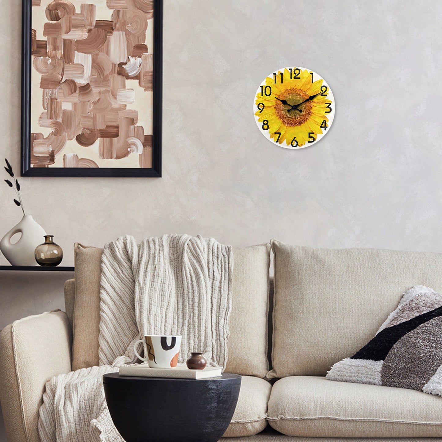 Sunflower Farmhouse Wall Clocks Battery Operated 10 Inch Silent Non Ticking Rustic Wall Clock