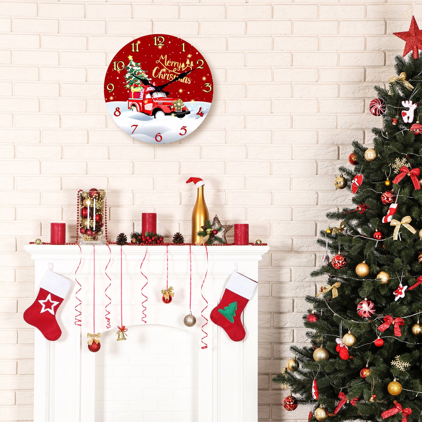 Merry Christmas Wall Clock Silent Non-Ticking Battery Operated Christmas Tree Decorations Indoor Home Decor Clearance