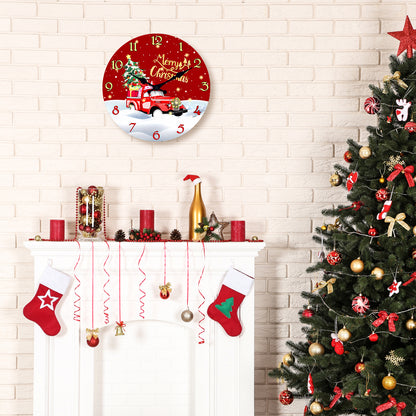 Merry Christmas Wall Clock Silent Non-Ticking Battery Operated Christmas Tree Decorations Indoor Home Decor Clearance