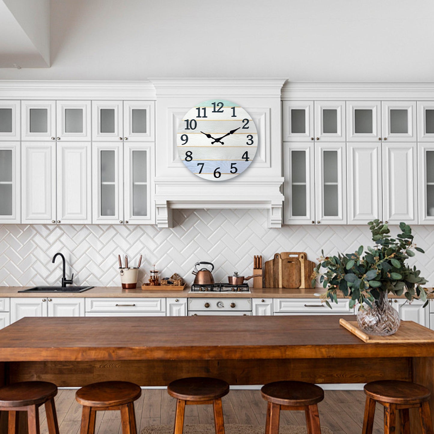 Constantplanet Wooden Wall Clock Silent Non-Ticking Movement Battery Operated Decorative Clock for Living Room, Bedroom, Kitchen