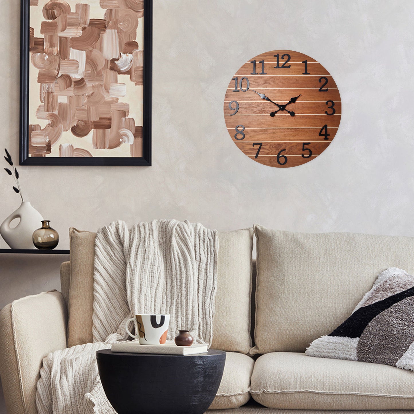 Constantplanet Wooden Wall Clock Silent Non-Ticking Movement Battery Operated Decorative Clock for Living Room, Bedroom, Kitchen