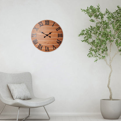 Constantplanet Wooden Wall Clock Silent Non-Ticking Movement Battery Operated Decorative Clock for Living Room, Bedroom, Kitchen