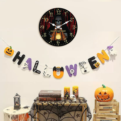 Halloween Night Wall Clock Gothic Wall Clock Non Ticking Decorative for Bedroom Kitchen Living Room School