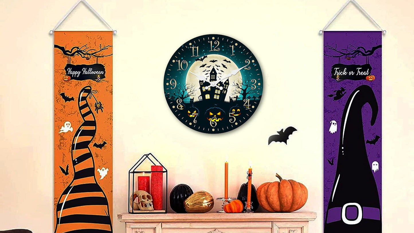 Halloween Night Wall Clock Fall Pumpkin Decor Clock Non Ticking Decorative for Bedroom Kitchen Living Room School
