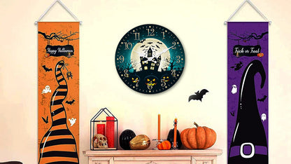 Halloween Night Wall Clock Fall Pumpkin Decor Clock Non Ticking Decorative for Bedroom Kitchen Living Room School