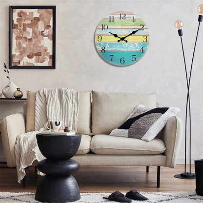 Colorful gradient stripe wall clock Clock Quartz Wood MDF  Wall Clock Battery Operated Non-ticking Clocks Wall