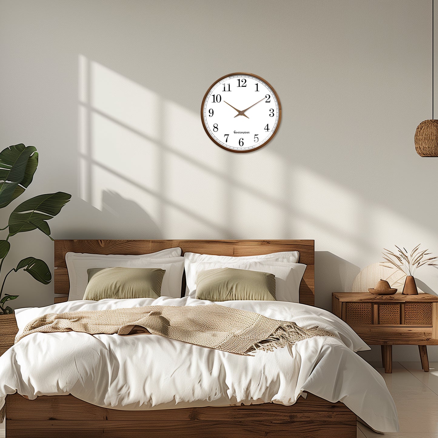 Constantplanet 12-Inch Wooden Frame Wall Clock with Retro Silent Non-Ticking Battery Operated Decorative Clock for Living Room, Bedroom, Kitchen