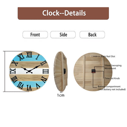 Constantplanet Wooden Wall Clock Silent Non-Ticking Movement Battery Operated Decorative Clock for Living Room, Bedroom, Kitchen
