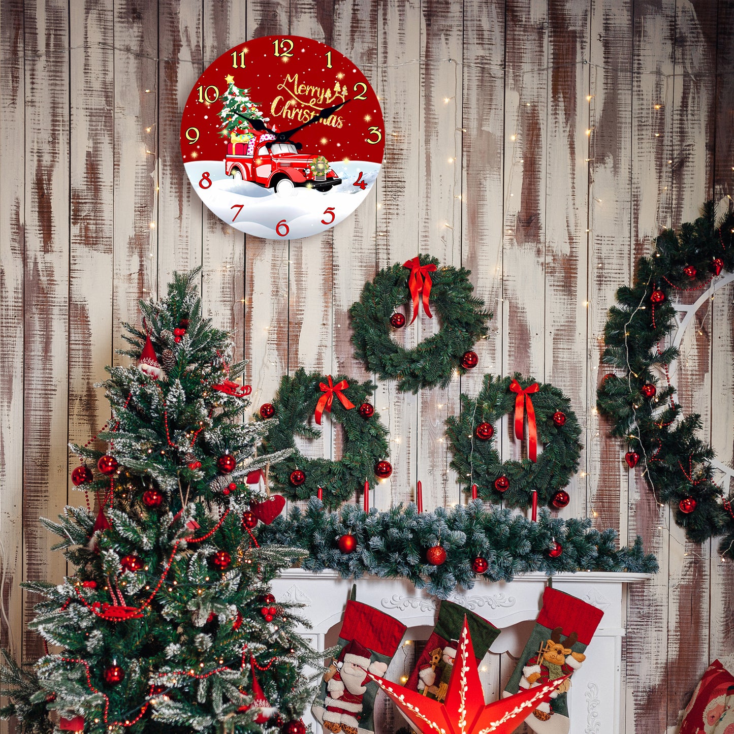 Merry Christmas Wall Clock Silent Non-Ticking Battery Operated Christmas Tree Decorations Indoor Home Decor Clearance