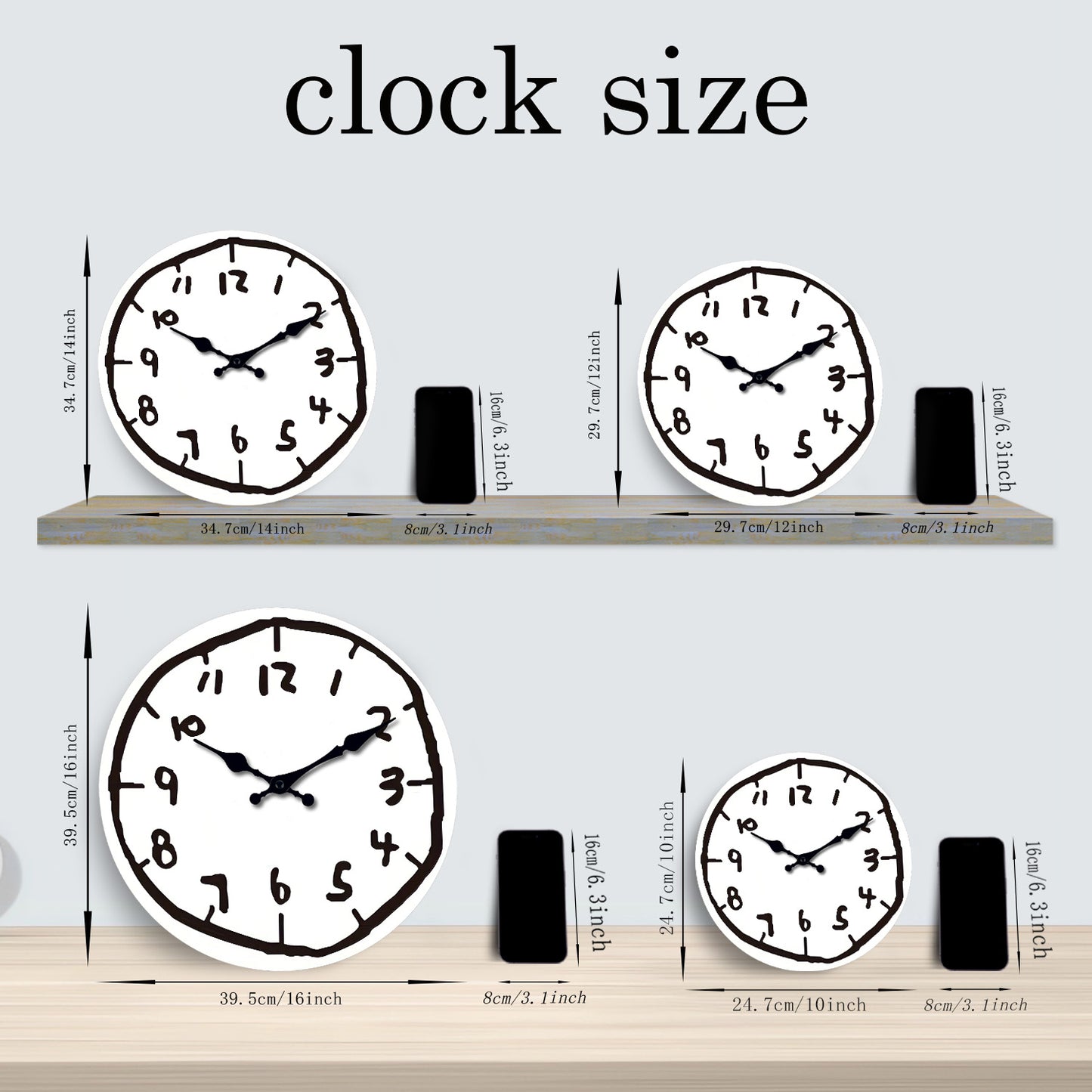 White Wall Clock Minimalist Unique Decorative Clock Ornament for Study Room Bedroom Home Office, White