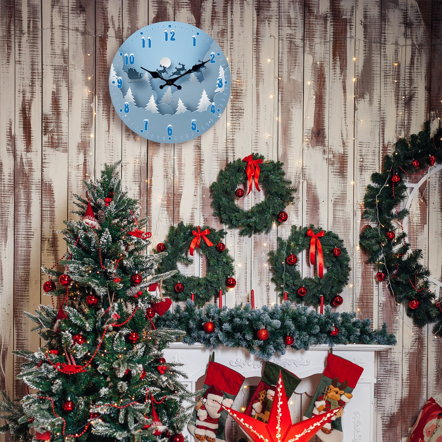 Christmas Snow Scene Reindeer Wall Clock Silent Non-Ticking Battery Operated Christmas Decorations Indoor Home Decor Clearance