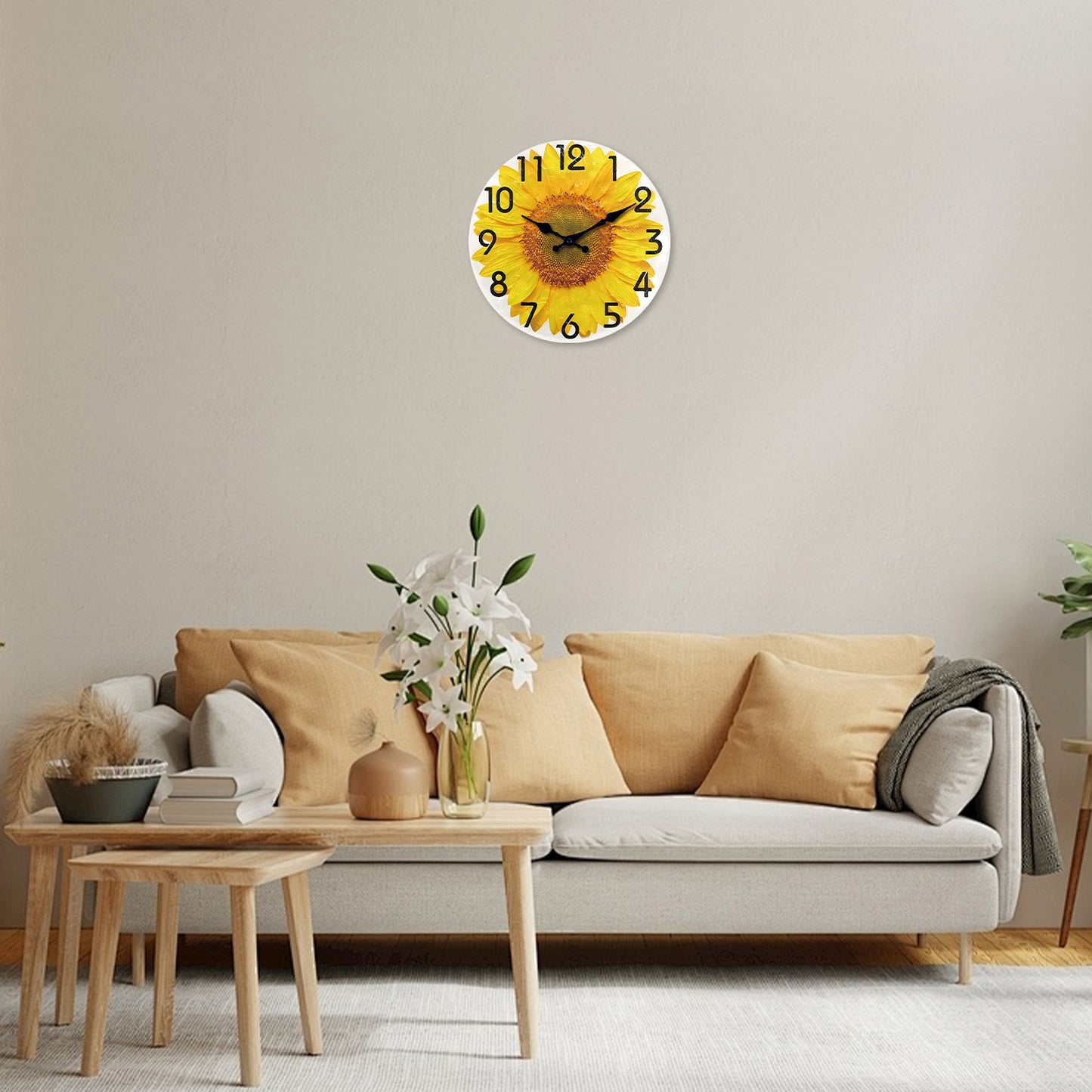 Sunflower Farmhouse Wall Clocks Battery Operated 10 Inch Silent Non Ticking Rustic Wall Clock