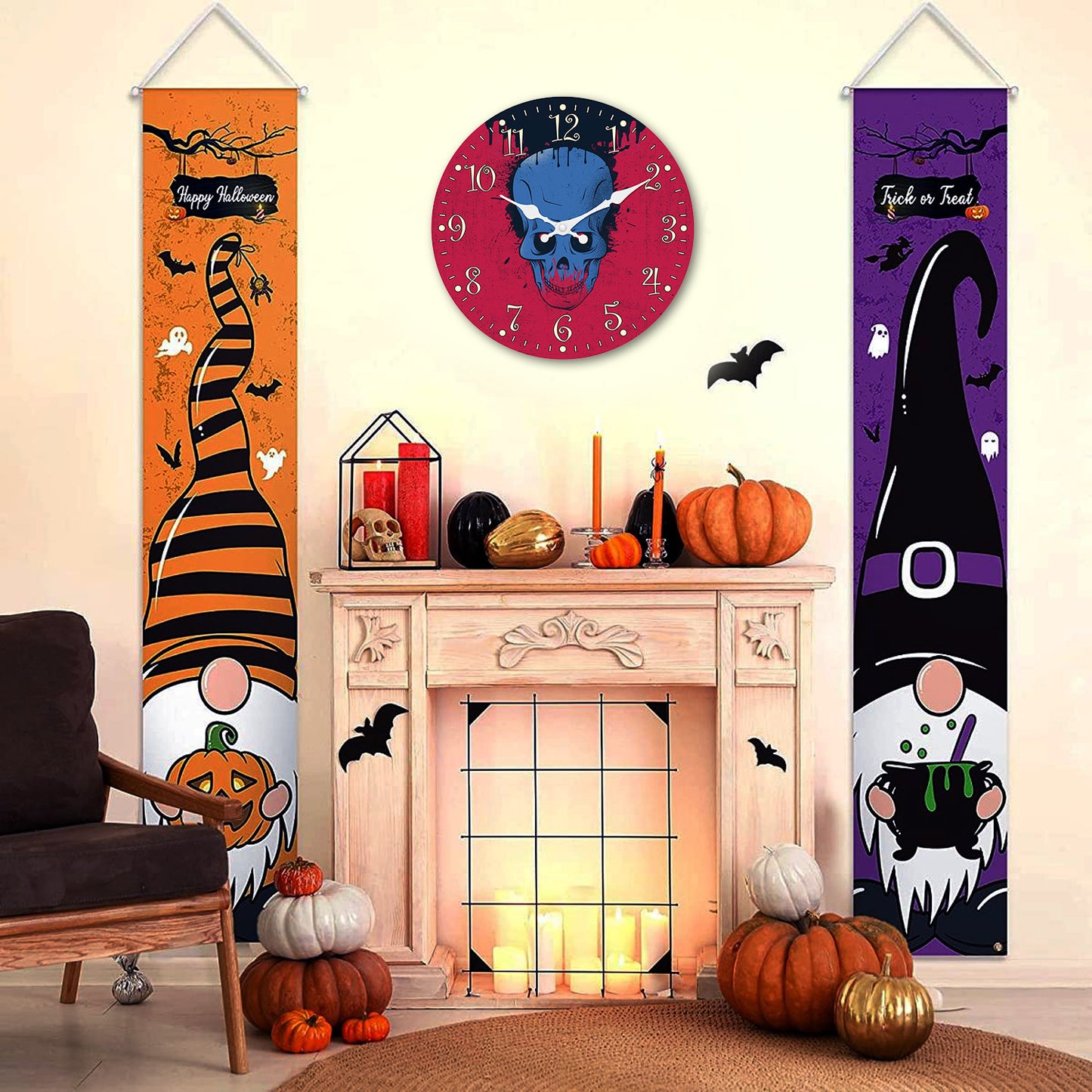 Halloween Night Wall Clock Non Ticking Decorative Nightmare Before Christmas Clock for Bedroom Kitchen Living Room School
