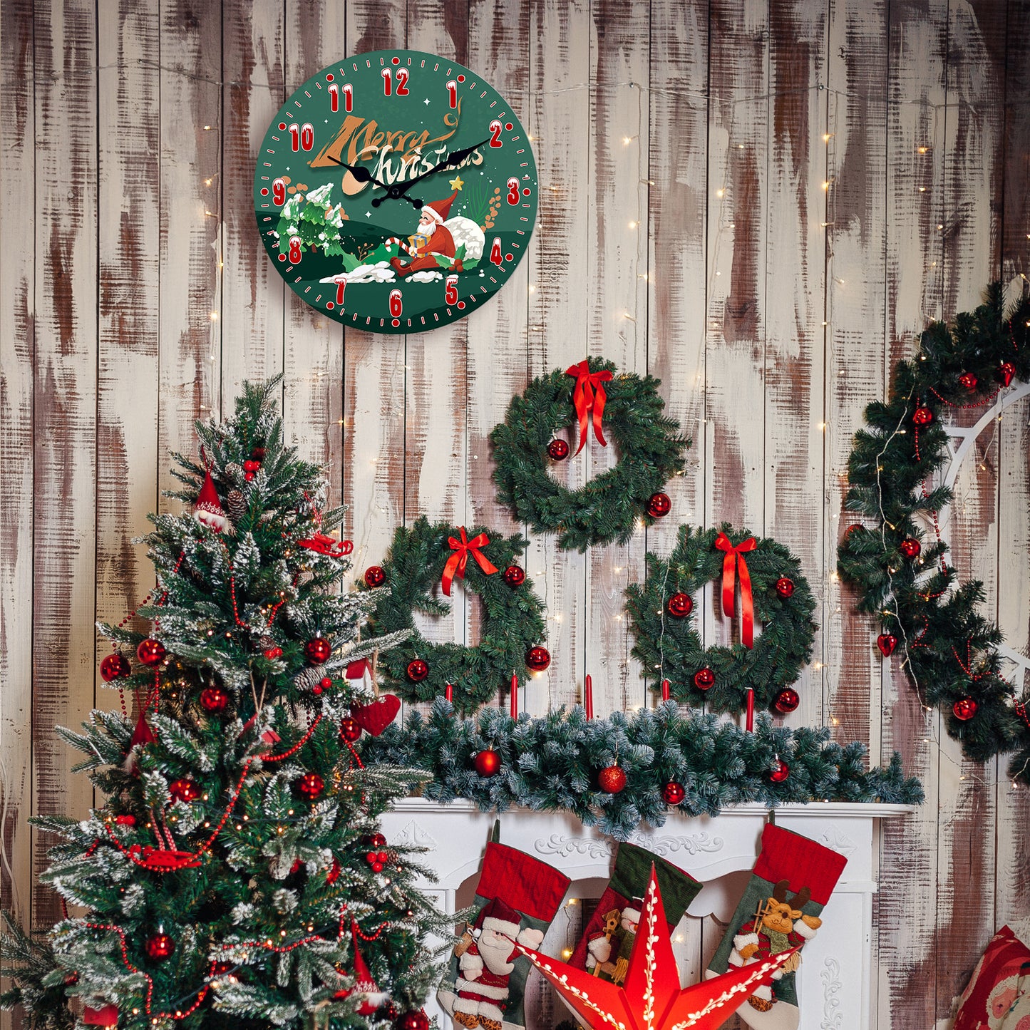 Santa Claus Christmas Decorations Wall Clock Silent Non-Ticking Battery Operated Christmas Decorations Clearance  Home Decor