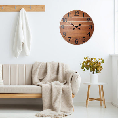 Constantplanet Wooden Wall Clock Silent Non-Ticking Movement Battery Operated Decorative Clock for Living Room, Bedroom, Kitchen