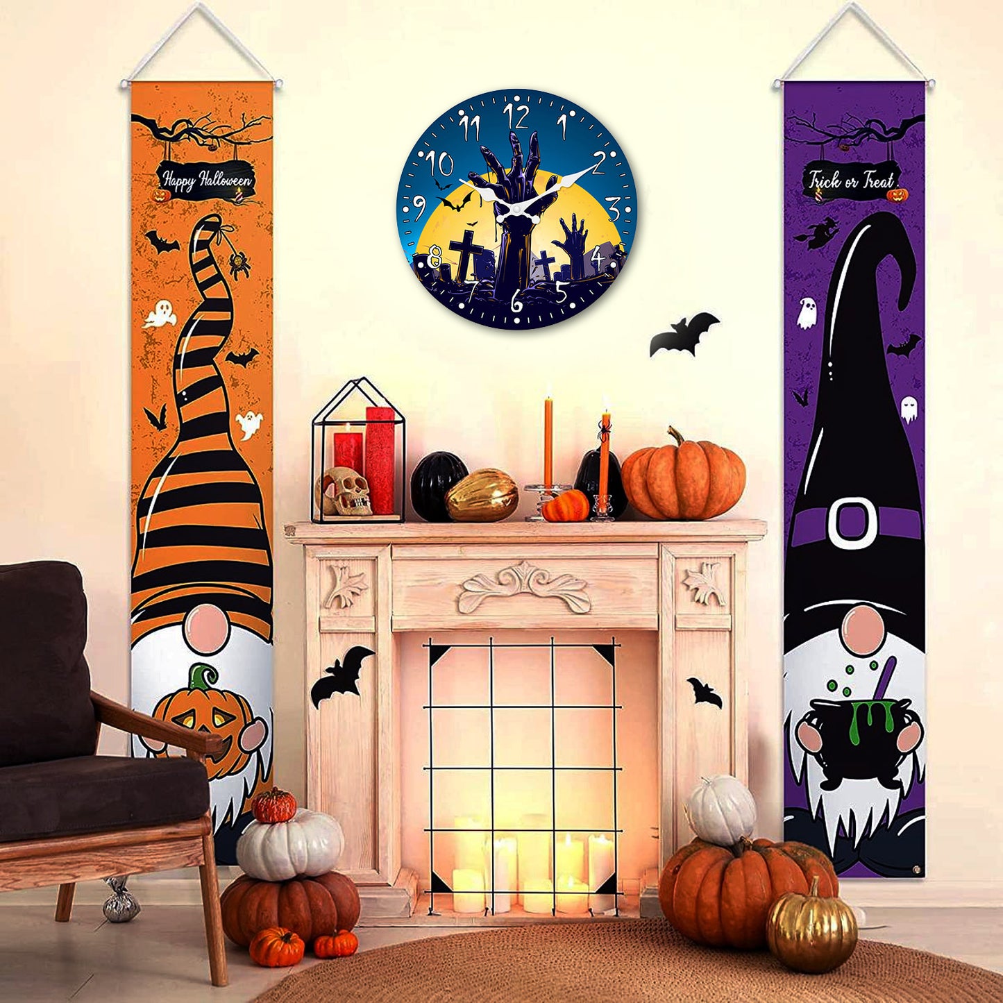 Halloween Wall Clock Crafts for Kids Silent Non Ticking Battery Operated Decorative Clock for Bedroom Kitchen Living Room School