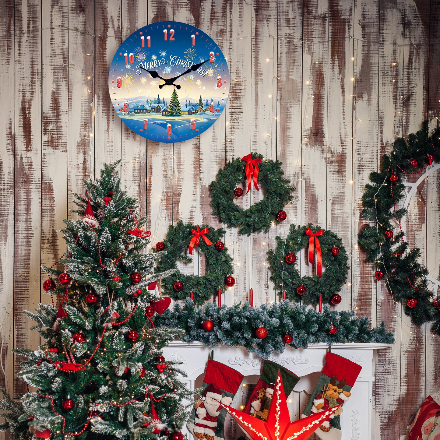 Merry Christmas Wall Clock Silent Non-Ticking Battery Operated Christmas Decorations Indoor Home Decor Clearance