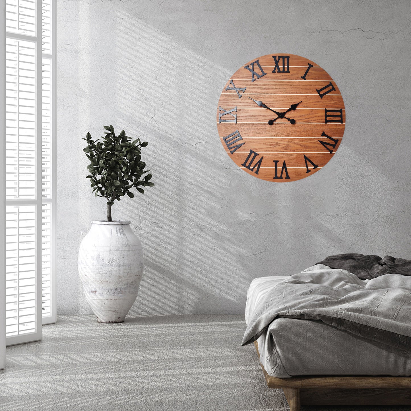 Constantplanet Wooden Wall Clock Silent Non-Ticking Movement Battery Operated Decorative Clock for Living Room, Bedroom, Kitchen