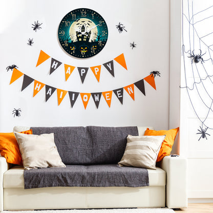 Halloween Night Wall Clock Fall Pumpkin Decor Clock Non Ticking Decorative for Bedroom Kitchen Living Room School