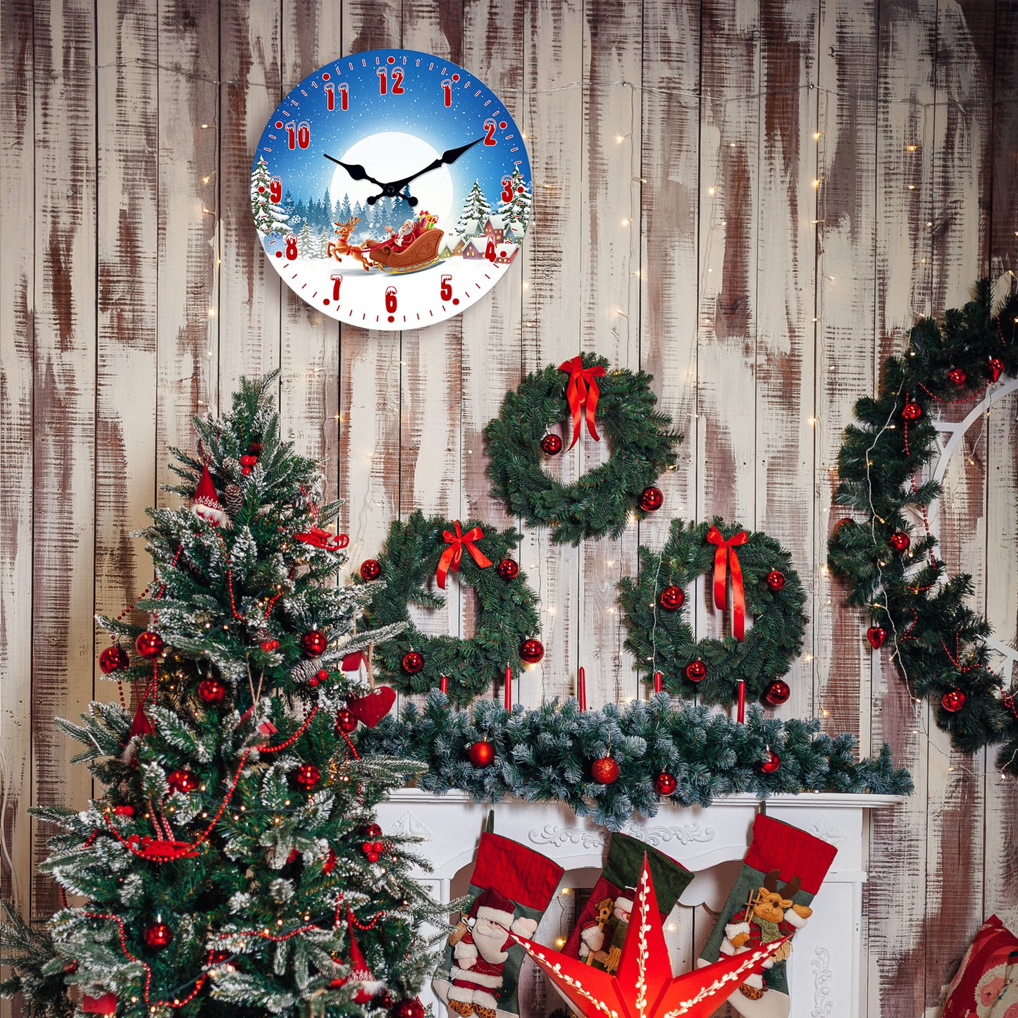 Christmas Wall Clock Christmas Decorations Santa Claus Silent Non-Ticking Battery Operated Indoor Home Decor Clearance