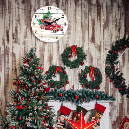 Farmhouse Christmas Wall Clock Retro style Silent Non-Ticking Battery Operated Christmas Decorations Indoor Home Decor Clearance