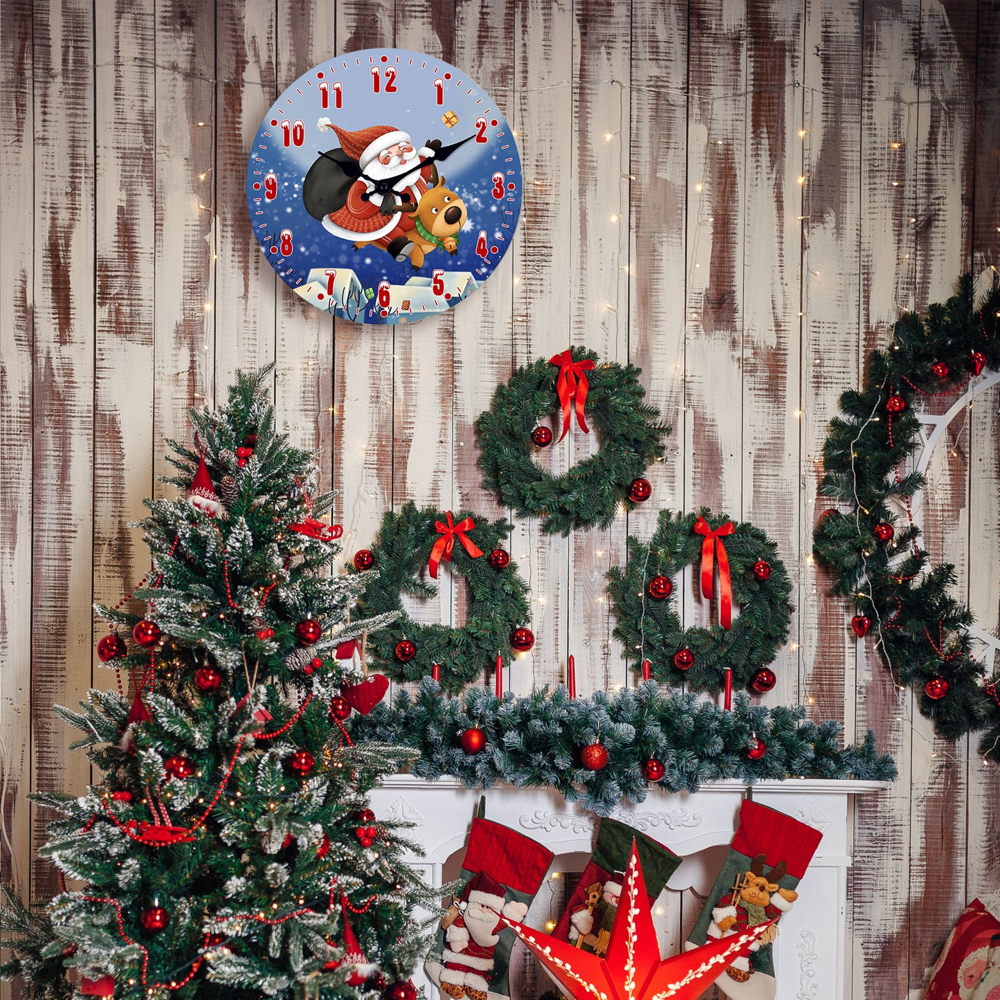 Christmas Santa Claus Wall Clock Silent Non-Ticking Battery Operated Christmas Decorations Indoor Home Decor Clearance