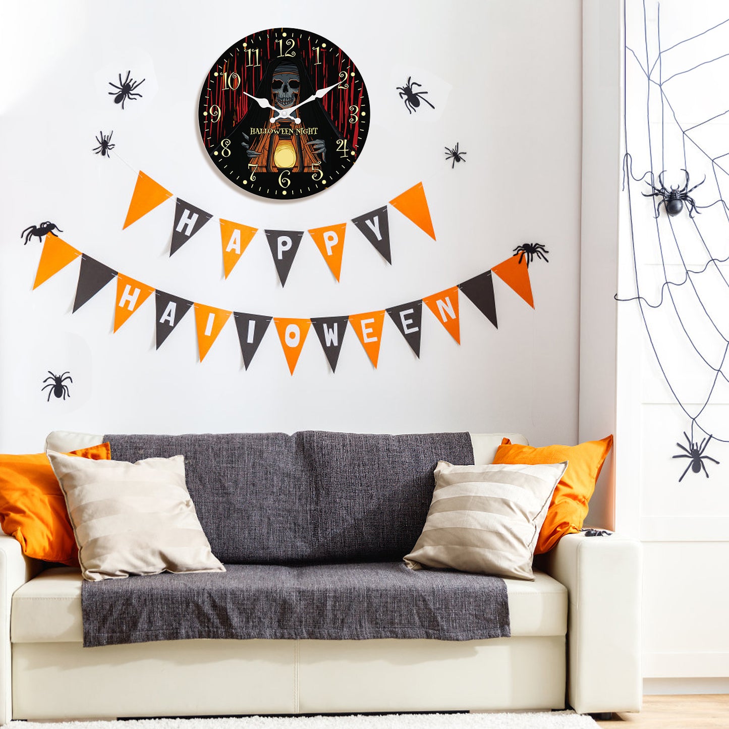 Halloween Night Wall Clock Gothic Wall Clock Non Ticking Decorative for Bedroom Kitchen Living Room School