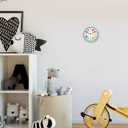 Learning Wall Clock 8 Inch –Time Teaching Non-Ticking Battery Operated Wall Clock for Classroom, Bedroom, School