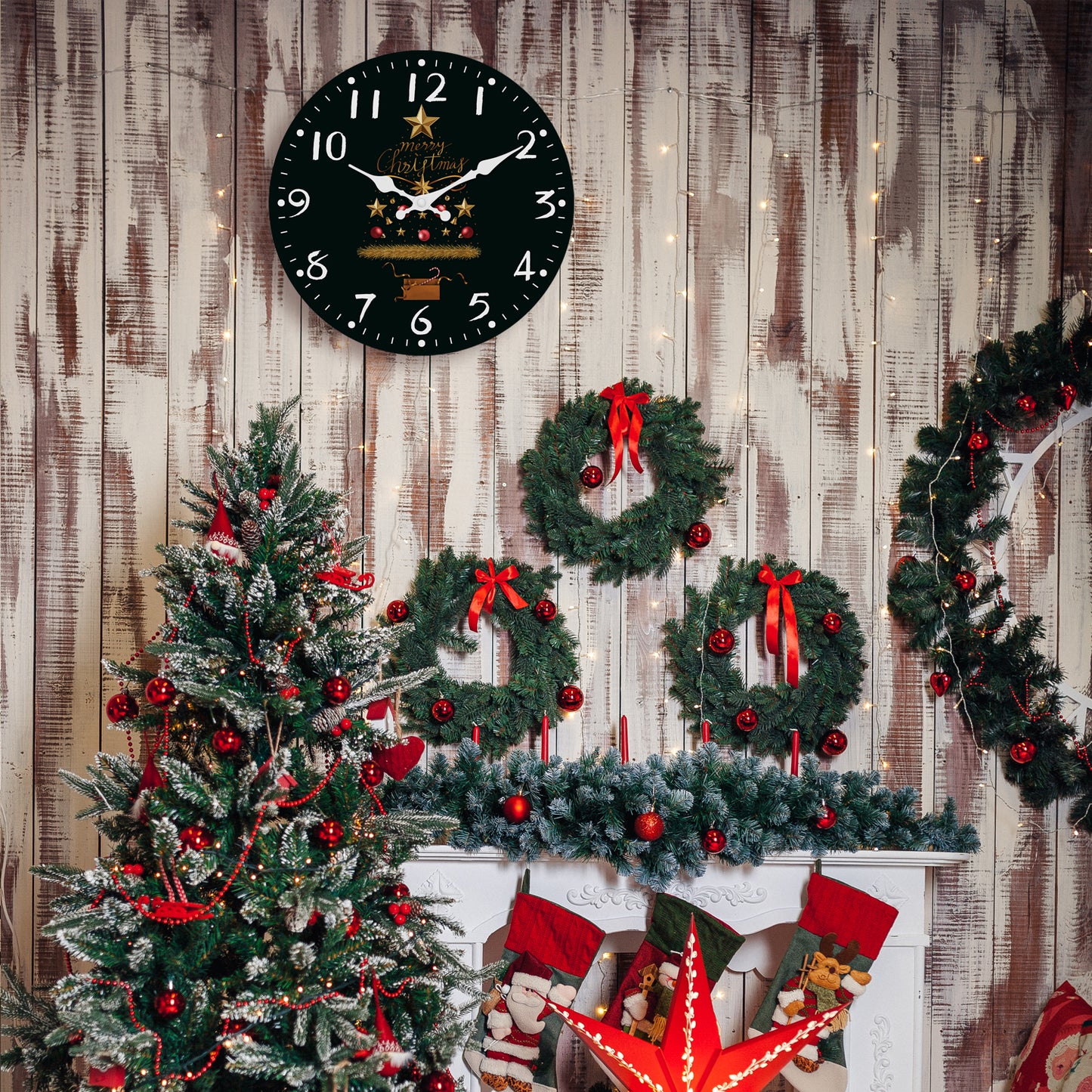 Christmas Tree Wall Clock Silent Non-Ticking Battery Operated Christmas Decorations Indoor Home Decor Clearance