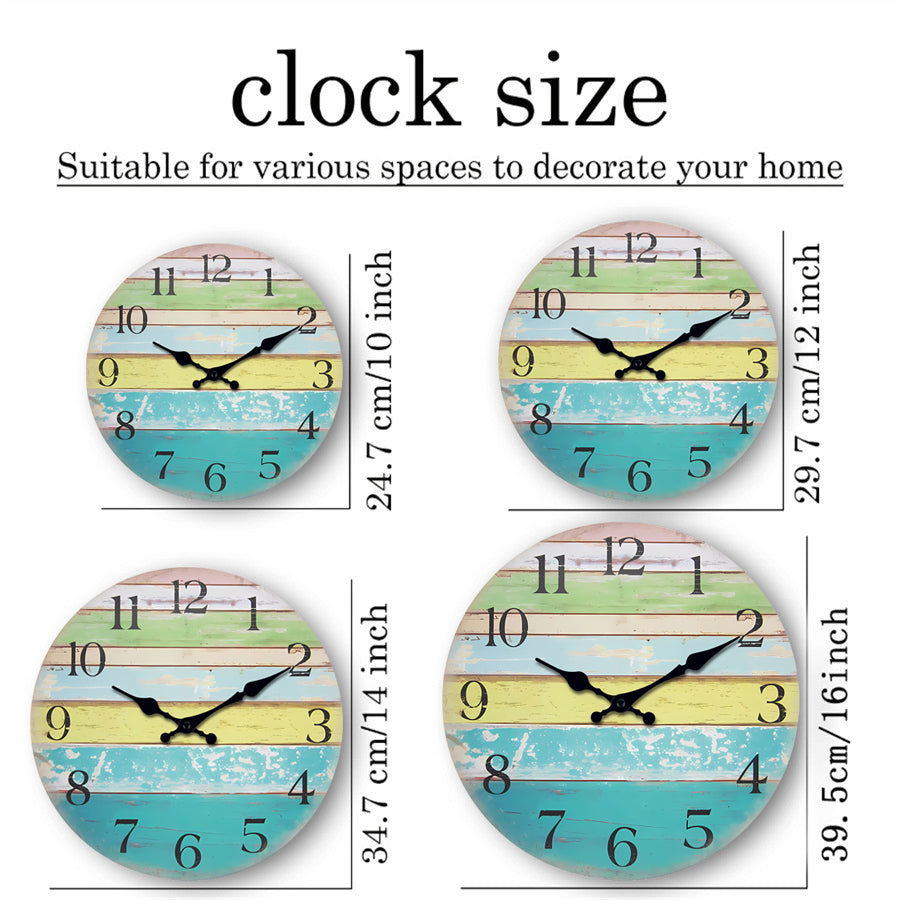 Colorful gradient stripe wall clock Clock Quartz Wood MDF  Wall Clock Battery Operated Non-ticking Clocks Wall