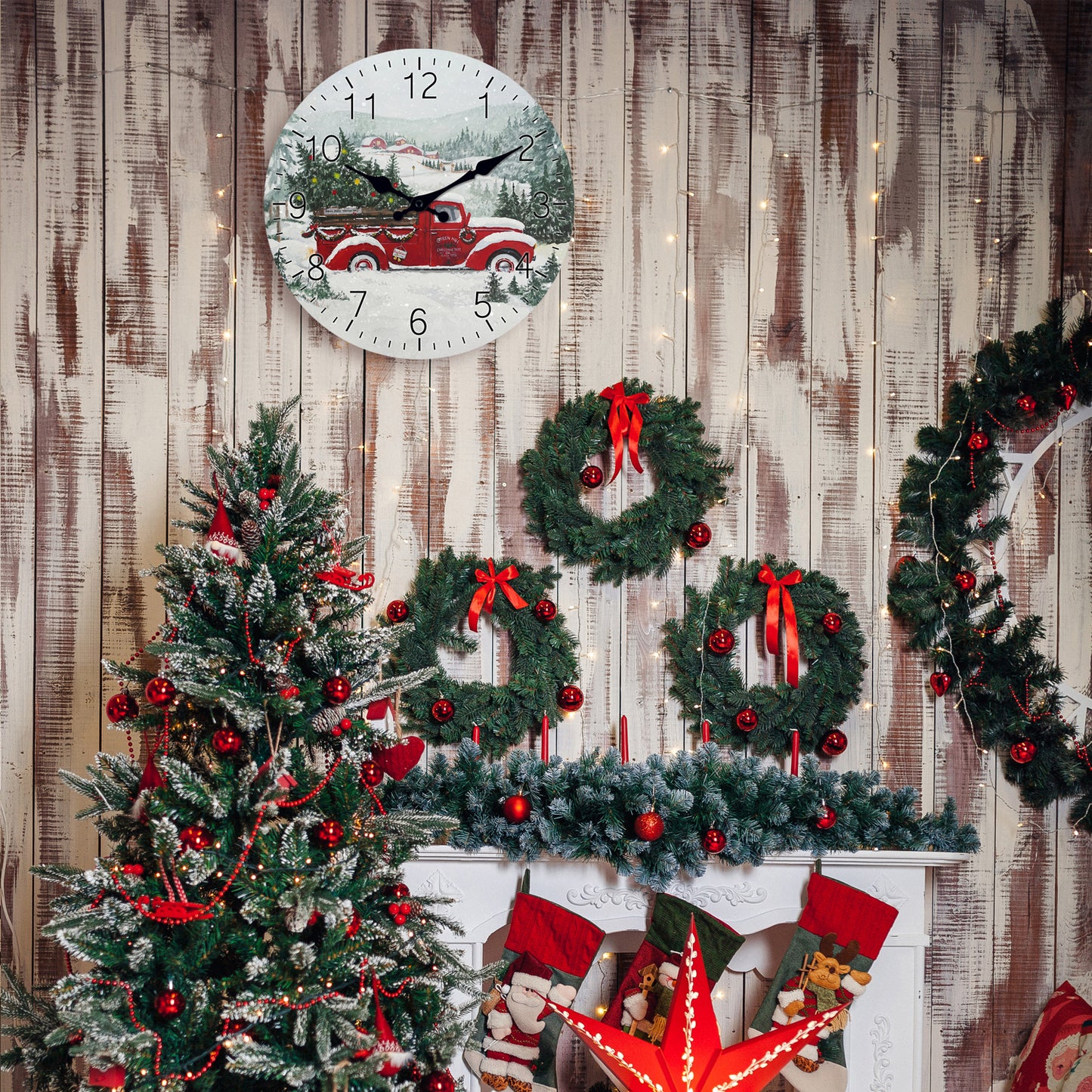 Farmhouse Christmas Wall Clock Silent Non-Ticking Battery Operated Christmas Decorations Indoor Home Decor Clearance