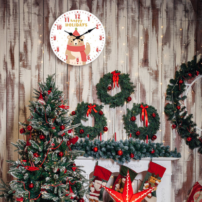 Happy Christmas Wall Clock Silent Non-Ticking Battery Operated Christmas Decorations Indoor Home Decor Clearance