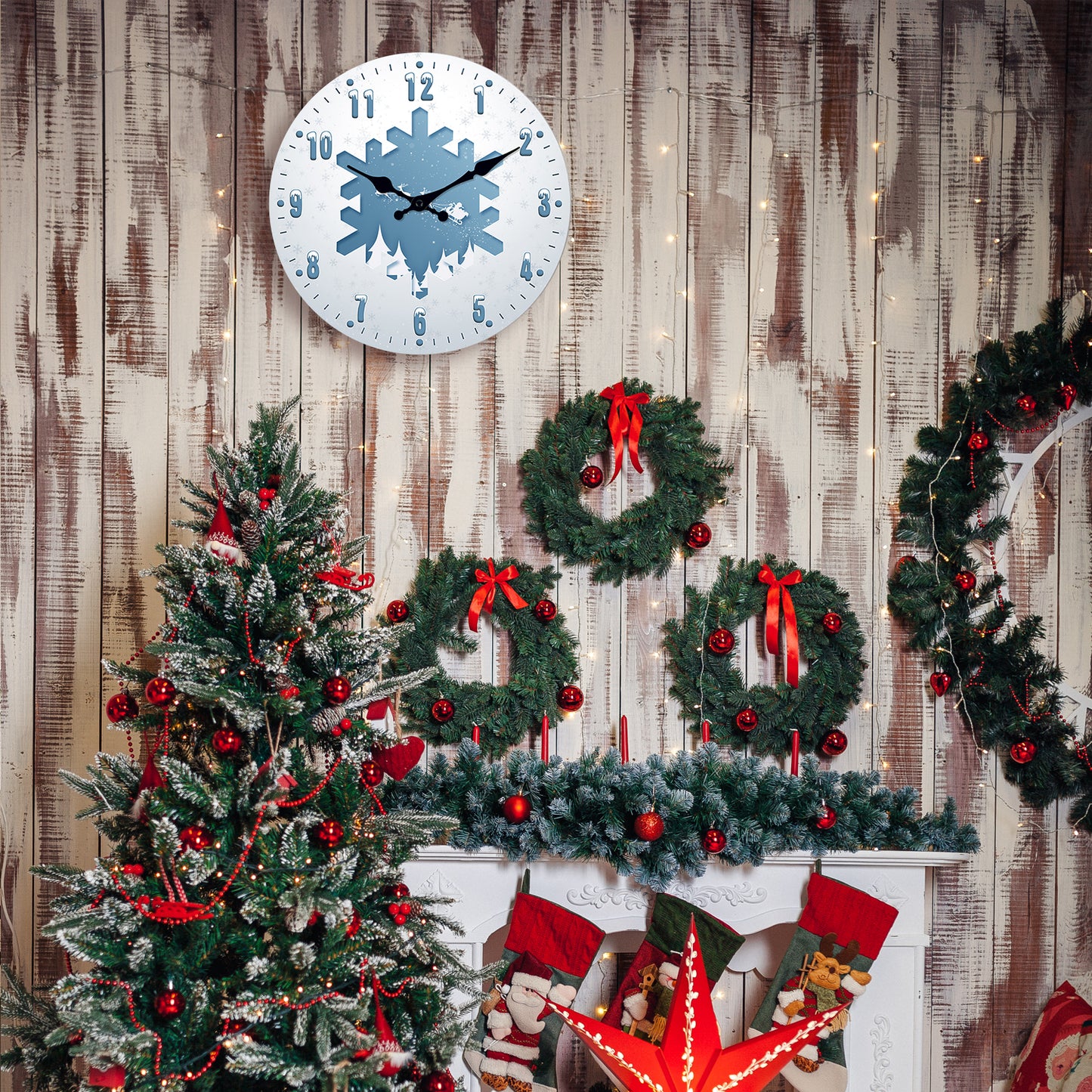 Snow Scene Reindeer  Christmas Wall Clock Silent Non-Ticking Battery Operated Christmas Decorations Indoor Home Decor Clearance