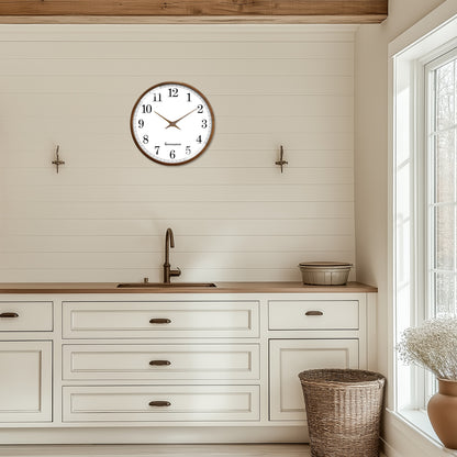 Constantplanet 12-Inch Wooden Frame Wall Clock with Retro Silent Non-Ticking Battery Operated Decorative Clock for Living Room, Bedroom, Kitchen